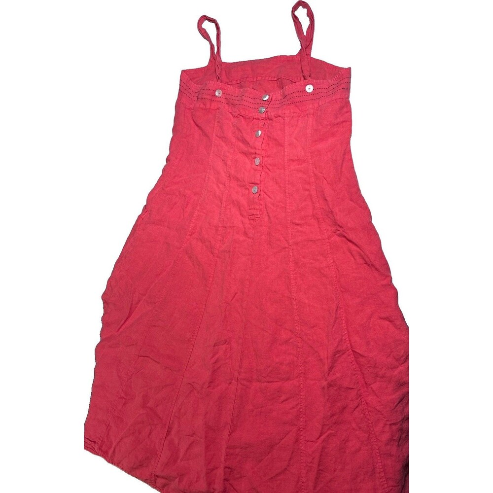 cut.loose Dress Sz XL coral red 100% Linen Square Neck sun dress jumper pockets